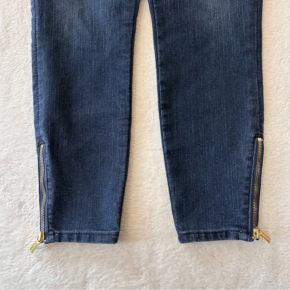 Michael Kors Women's Jeans Size 6P Blue Denim Skinny Stretch Ankle Zip Logo
